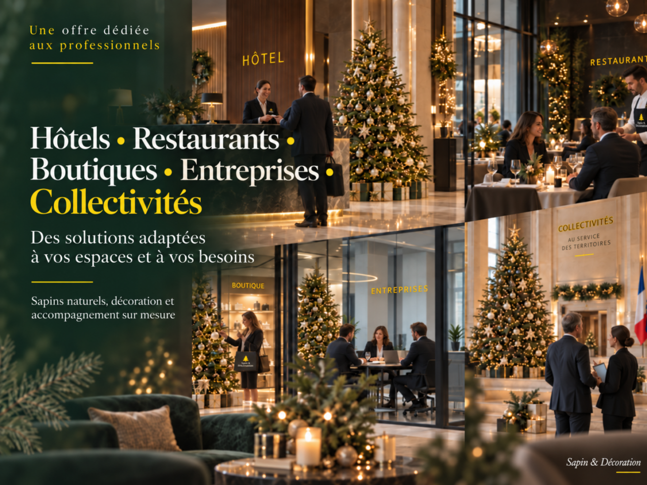 Sapins et décorations de Noël pour hôtels, restaurants, boutiques, entreprises et collectivités. Solutions professionnelles sur mesure à Genève pour Noël 2026.