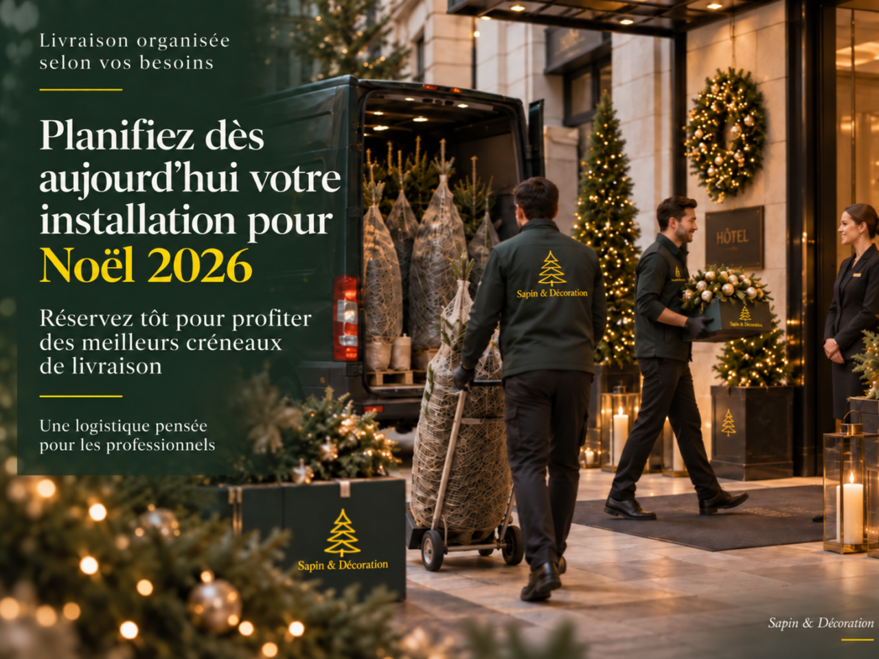 Réservez votre sapin de Noël 2026 à Genève avec Sapin&Décoration. Sapins, décorations, livraison et installation pour entreprises et professionnels.